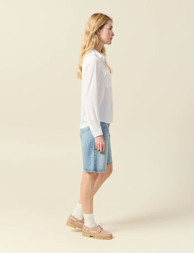 Chemise manches longues satin ecru femme