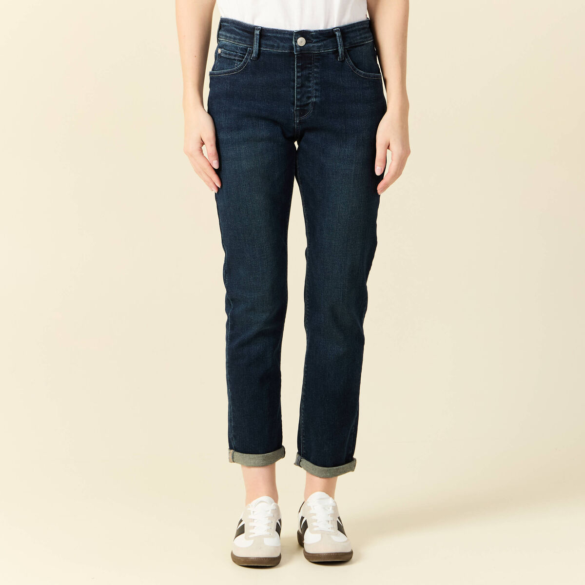 Jeans girlfriend taille haute denim dirty femme