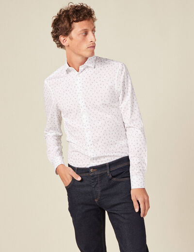 Chemise cintr&eacute;e en coton manches longues blanc homme