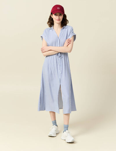 Robe longue évasée ceinturée ecru femme