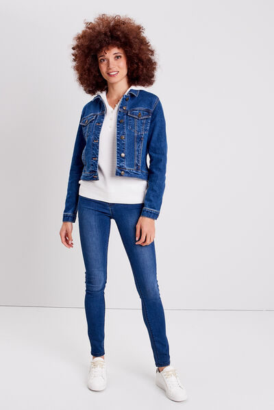 Veste droite boutonnée en jean denim stone femme