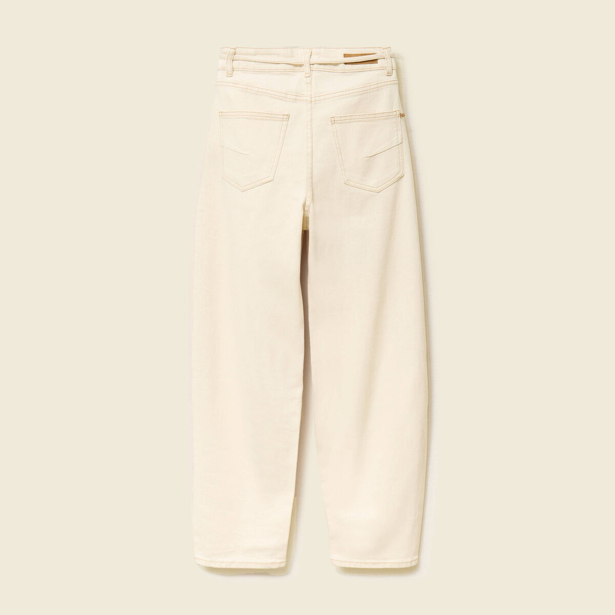 Jeans barrel 7/8&egrave;me avec ceinture denim blanc femme