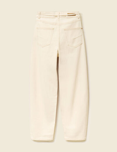 Jeans barrel 7/8&egrave;me avec ceinture denim blanc femme