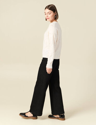 Pull manches longues col rond brillant ecru femme