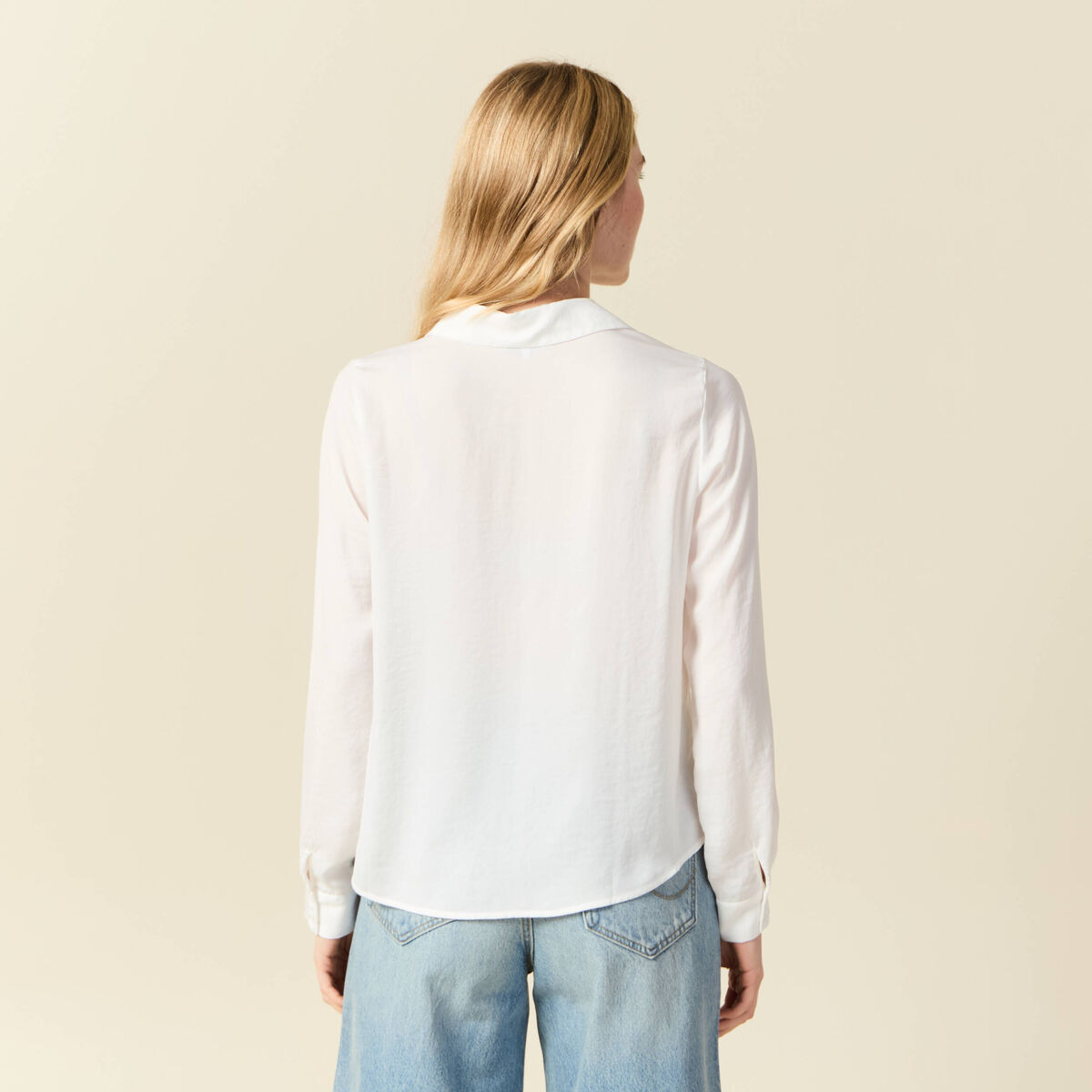 Chemise manches longues satin ecru femme