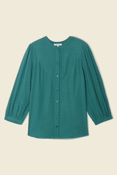 Chemise manches 3/4 vert canard femme