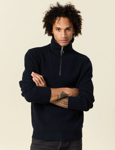 Pull col camionneur bleu marine homme