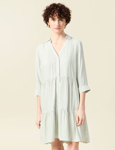 Robe patineuse boutonnée vert olive femme