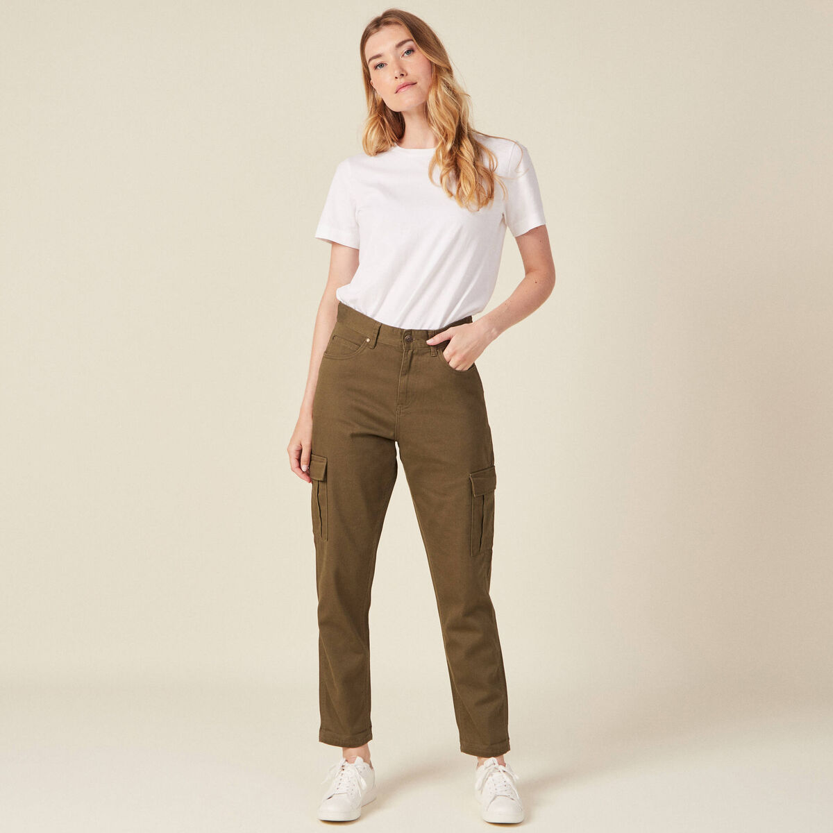 Pantalon cargo vert kaki femme