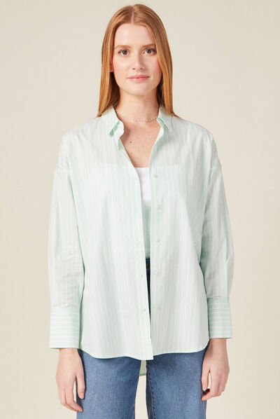 Chemise manches longues vert pastel femme