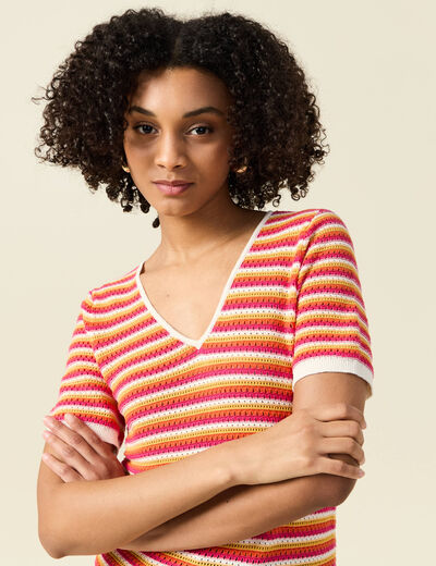 Pull manches courtes marron cognac femme