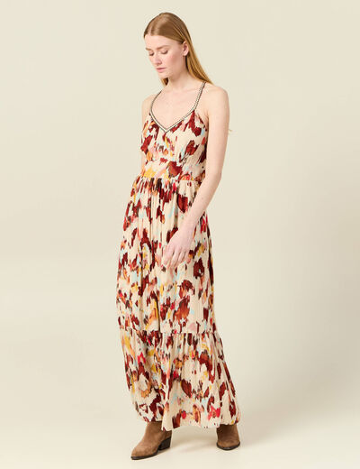 Robe longue évasée fluide sable femme