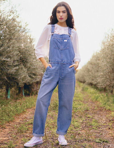 Salopette droite en jean denim used femme