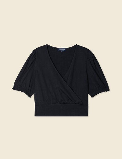Blouse cropped manches courtes noir femme