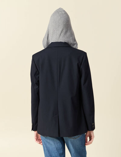 Blazer manches longues col tailleur bleu marine femme