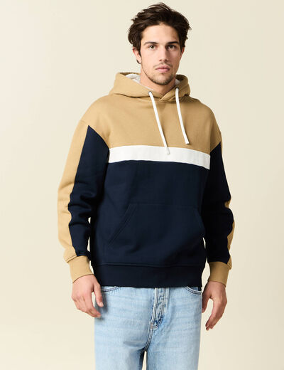 Sweat à capuche doublée bleu marine homme