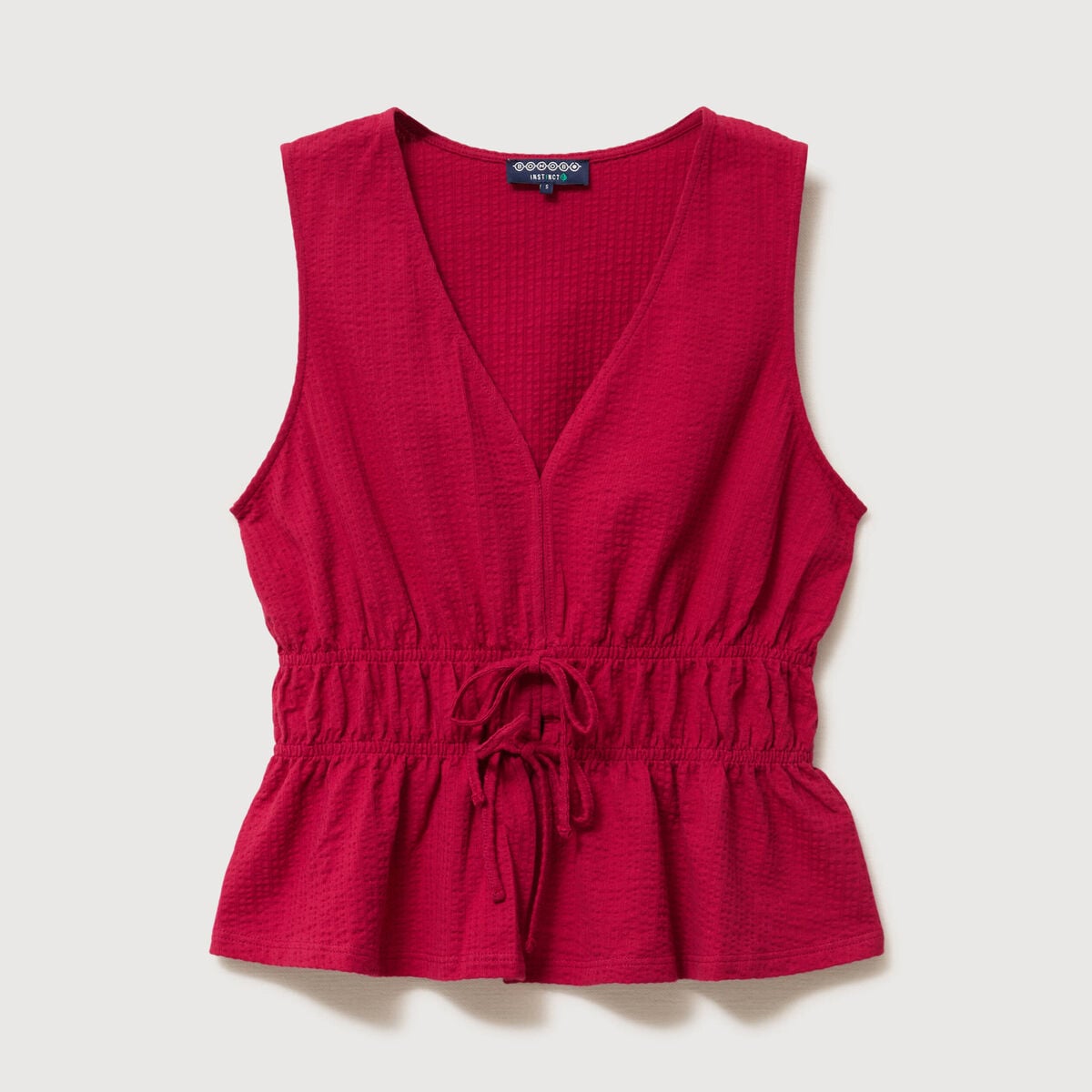 D&eacute;bardeur col v n&oelig;uds en coton rouge clair femme