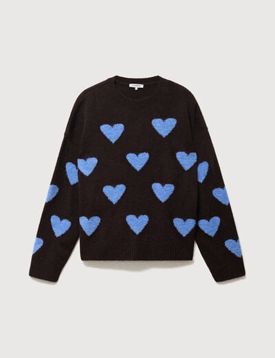 Pull manches longues bouclette col rond marron femme