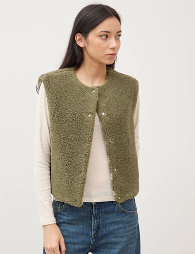Gilet sans manches r&eacute;versible vert kaki femme