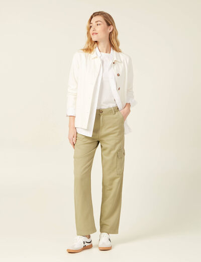 Pantalon cargo taille standard vert kaki femme