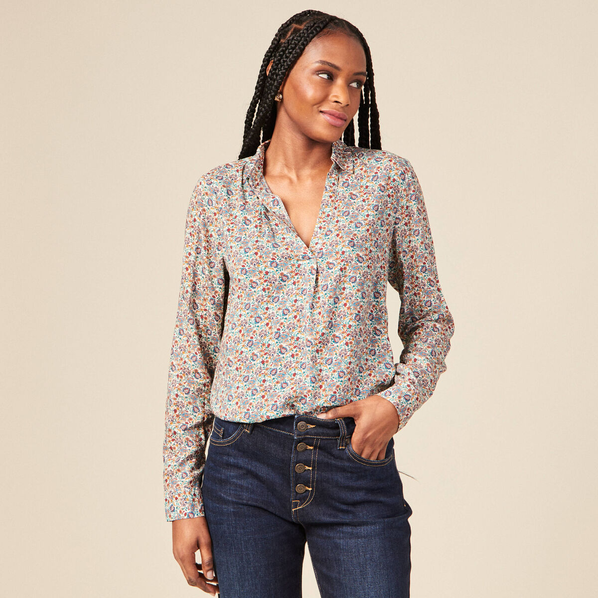Blouse manches longues bleu turquoise femme