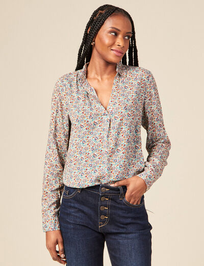 Blouse manches longues bleu turquoise femme