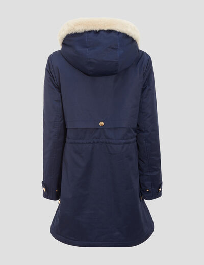 Parka droite à capuche bleu marine femme