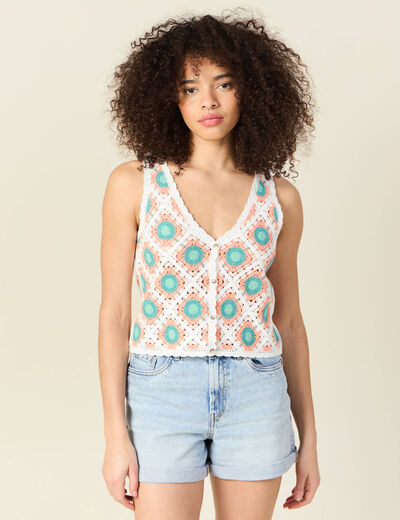 Débardeur en crochet vert clair femme