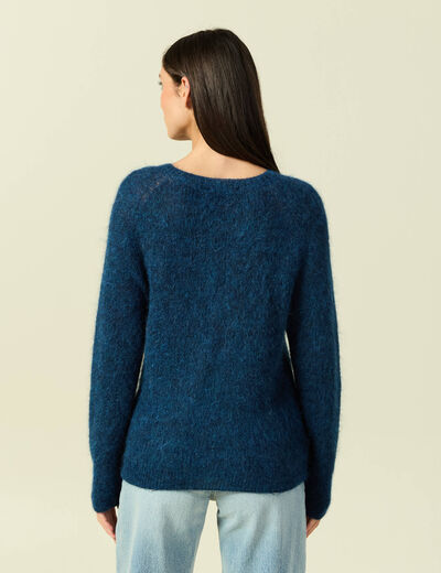 Pull manches longues col rond bleu canard femme
