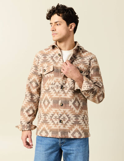Surchemise manches longues beige homme