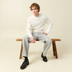 Pull col rond manches longues en coton ecru homme