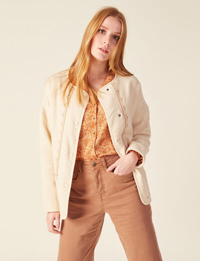 Veste droite boutonnée creme femme