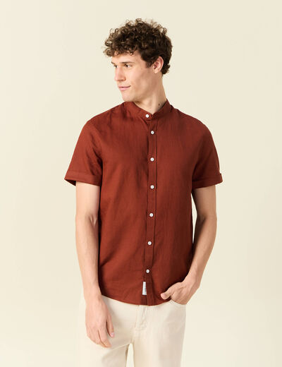 Chemise manches courtes marron cognac homme