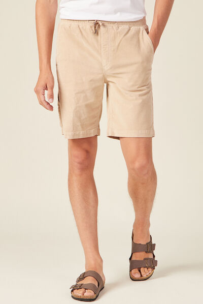 Bermuda droit en velours beige homme