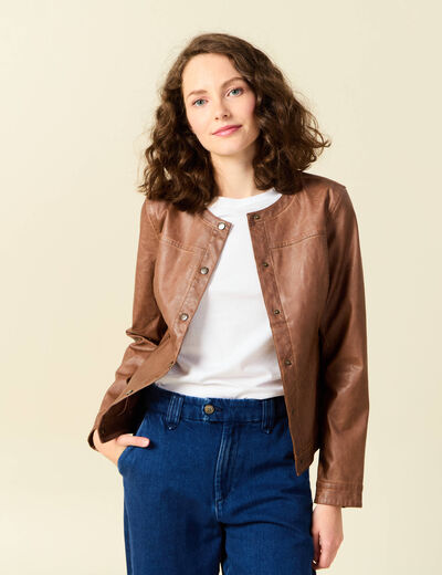 Blouson simili cuir marron femme