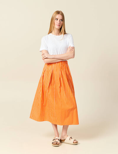 Jupe taille haute en coton orange femme