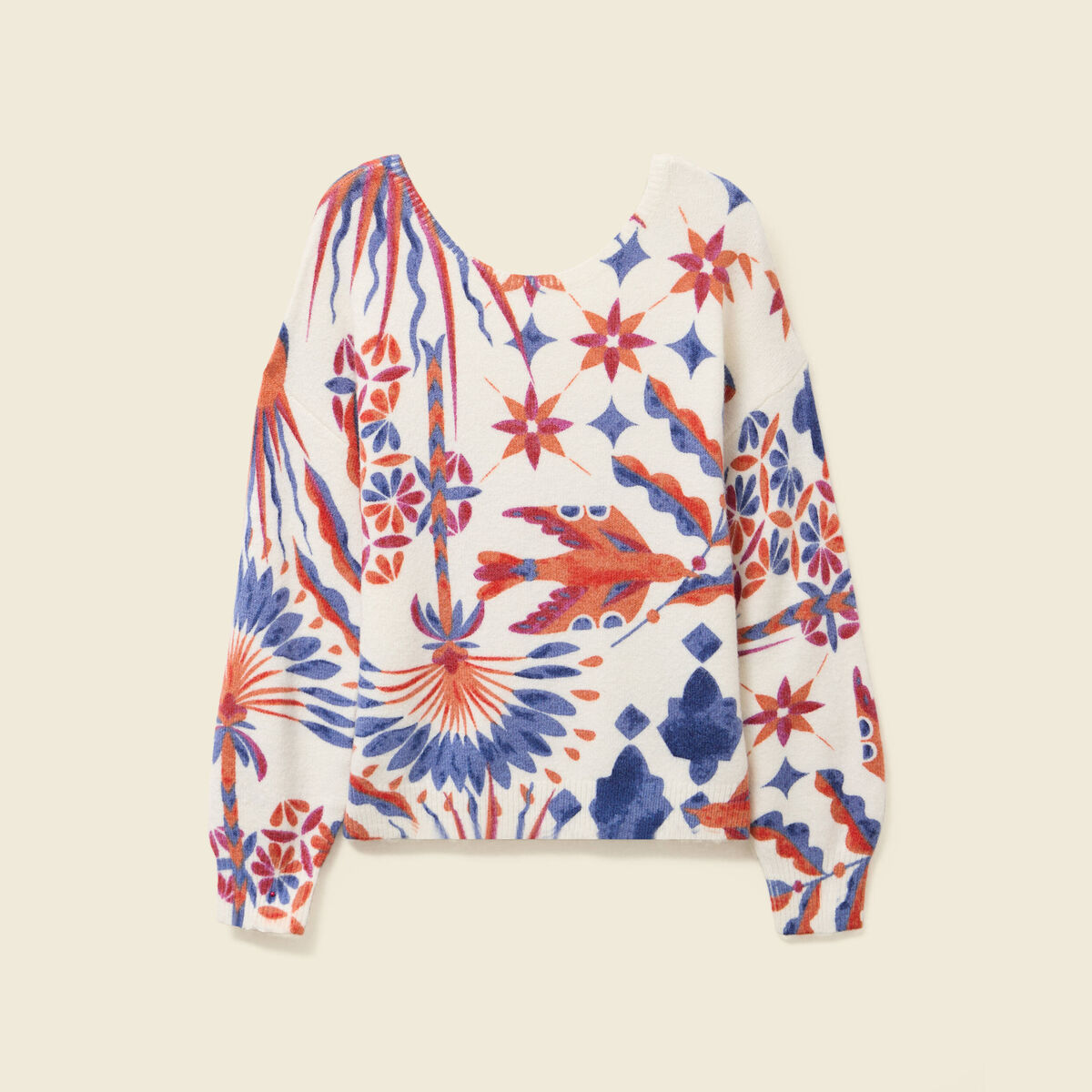 Pull col rond manches longues ecru femme