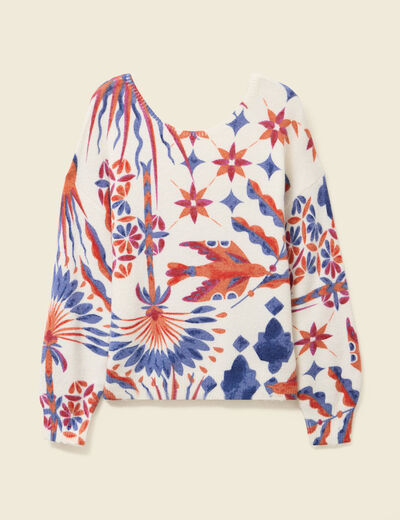 Pull col rond manches longues ecru femme