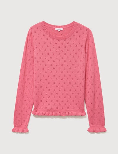 Pull droit col rond manches longues vieux rose femme