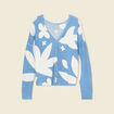 Gilet manches longues col en V bleu gris femme
