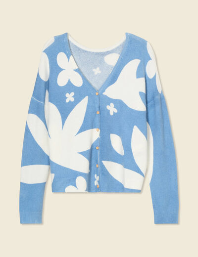 Gilet manches longues col en V bleu gris femme