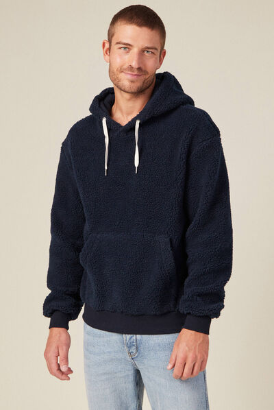Sweat à capuche laine mouton bleu marine homme