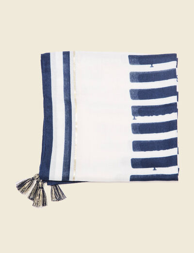 Foulard avec pompons blanc femme