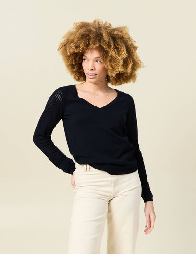 Pull à manches longues bleu marine femme