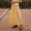 Jupe longue &eacute;vas&eacute;e en coton doubl&eacute;e jaune clair femme