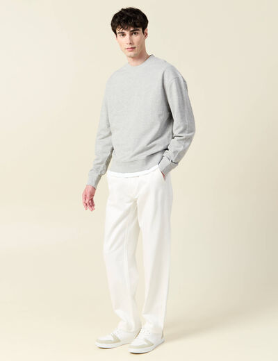 Sweat col rond manches longues en coton gris homme