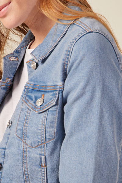 Veste droite denim bleach femme