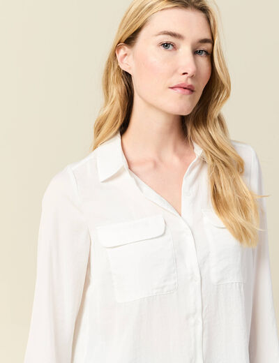 Chemise manches longues satin ecru femme
