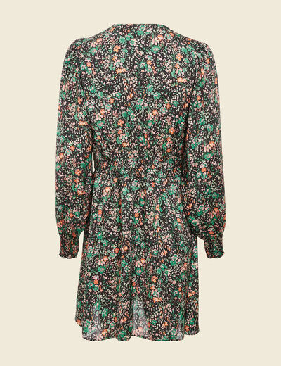 Robe taille marquée à volants noir femme