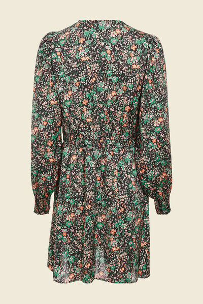 Robe taille marquée à volants noir femme